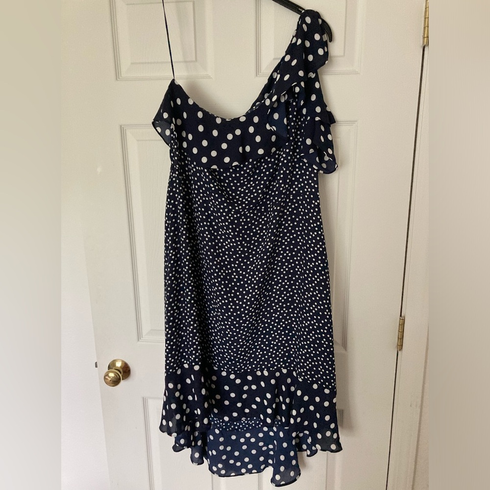 New Day Womens Polka Dot One Shoulder Midi Dress Navy - Picture 3 of 4